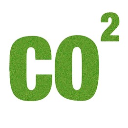 Die Buchstaben "CO2" stehen in grünen Buchstaben vor weißem Hintergrund.