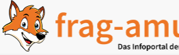 Das Logo von frag-amu.de. Es zeigt einen im Fuchskopf im Comicstil. Daneben steht in oranger Schrift frag-amu.de.