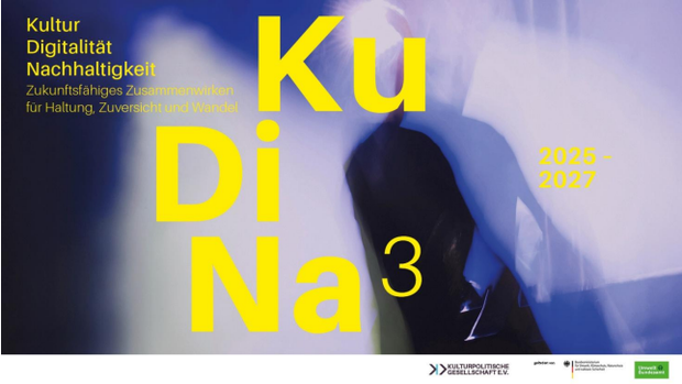 Visual mit Aufschrift "KuDiNa³- Kultur Digitalität Nachhaltigkeit".