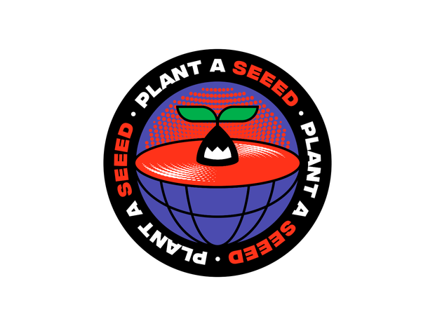 Kreis mit Projektnamen am Rand, mittig eine abstrakte Pflanze, die aus der Erde wächst