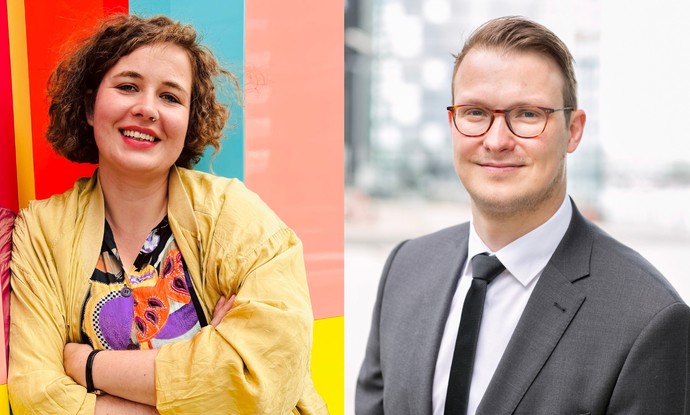 Portraitfoto von Marje Brütt (links) und Daniel Trauth (rechts)