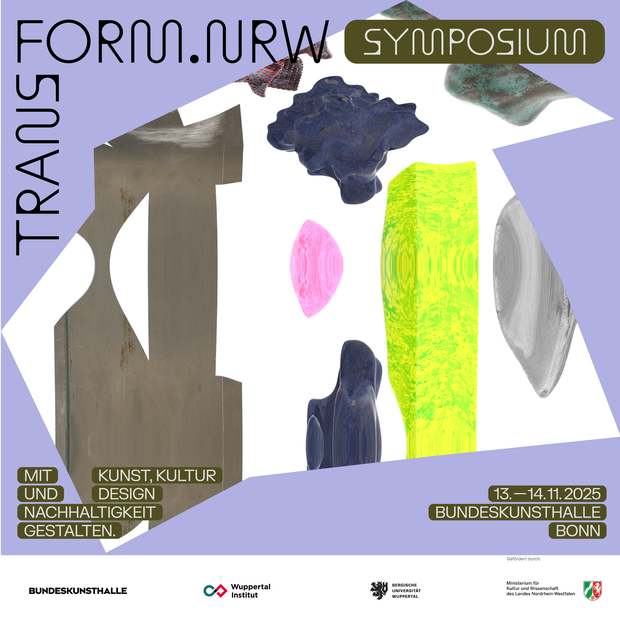 Visual des Symposiums: Verschiedene Formen in lila, neongrün und grau