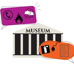 Ein Symbolbild mit einem Museum und Warnzeichen.